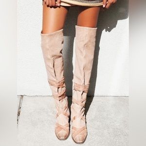 Blush Pink leather over the knee Free people boots size 8